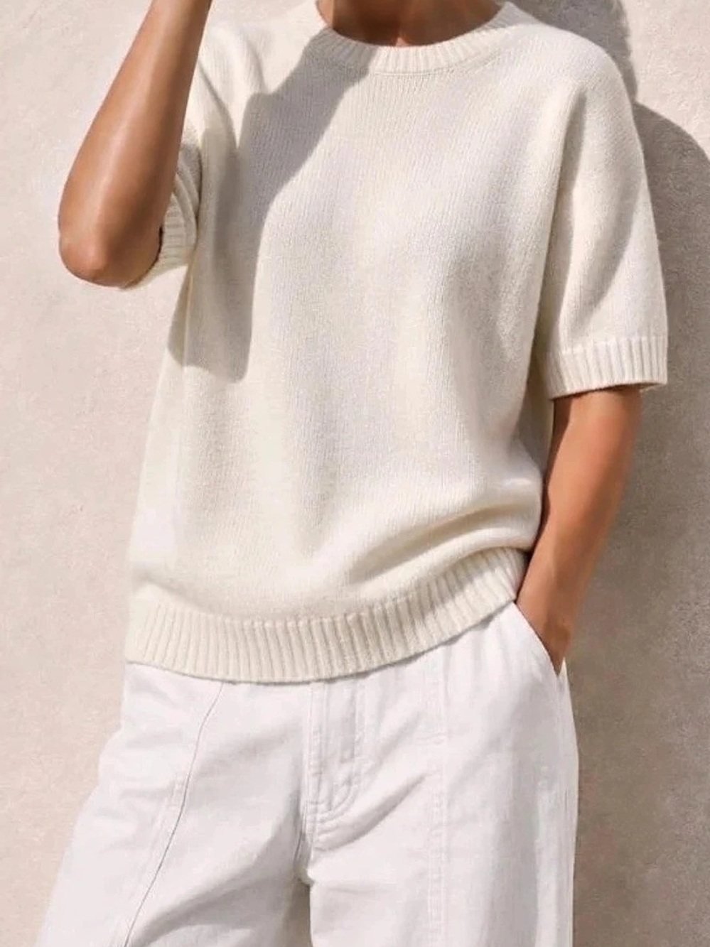 Abercrombie & Fitch Short-Sleeve Boxy Sweater Tee White XS